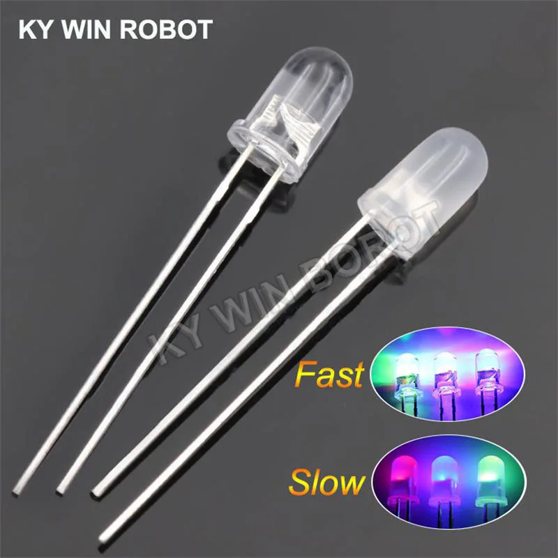 20szt/lot F5 5mm Szybka/Powolna Lampa błyskowa RGB Czerwony Zielony Niebieski Tęczowy Wielokolorowy Dioda elektroluminescencyjna Okrągła LED Pełny kolor DIY