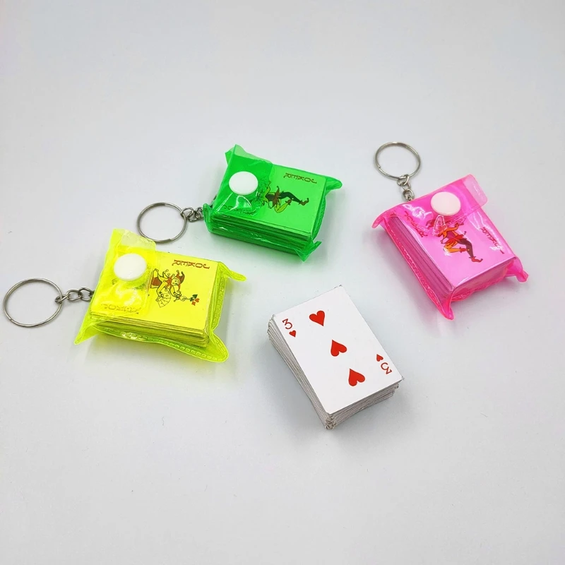 1 Pc Portable Mini Playing Cards Poker Keychain Small Board Game Key Chain 4*3cm for Adult Kids Toy Random Color