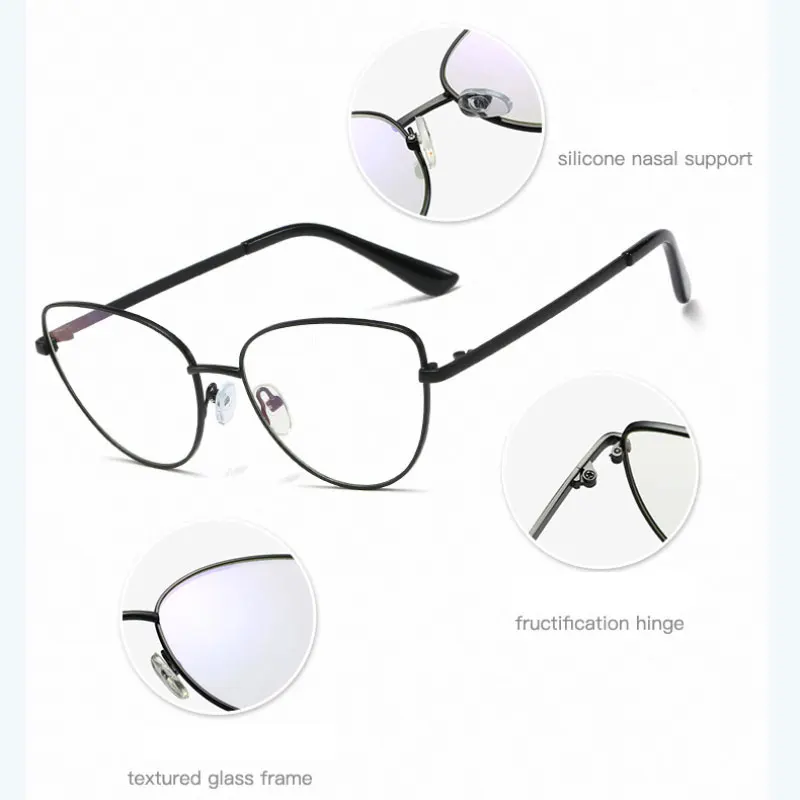 Alloy Eyeglasses Frame for Women Eyewear Full Rim Stylish Cat Eye UV400 Anti-Scratch Dust Proof Anti Radiation Coating Spectacle