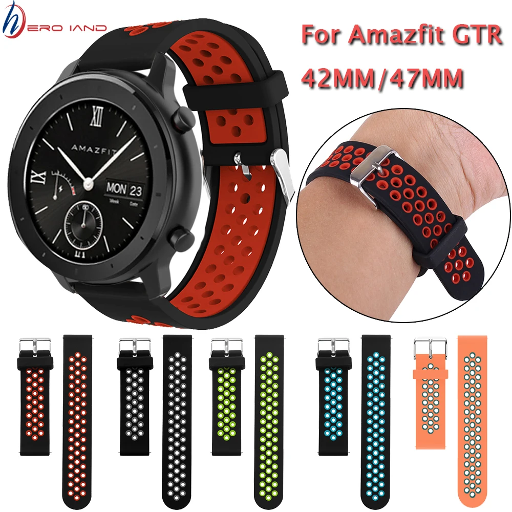 Smart Accessories For Xiaomi Amazfit GTR 47MM 42MM Smart Watch 22 20mm GTS Youth Sport Wrist Band Strap Silicone Double Color