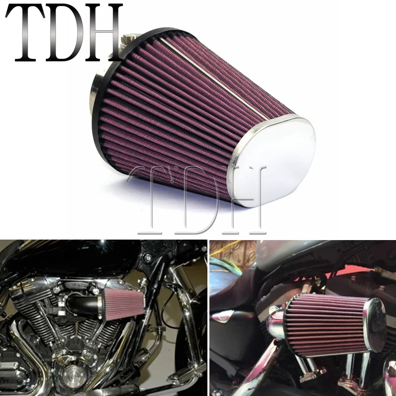 Motocyklowy czerwony filtr powietrza o wysokim przepływie Owalny stożkowy RC-3680 do Harley Softail Road King Custom Buell Uniwersalny filtr powietrza — zdjęcie 3