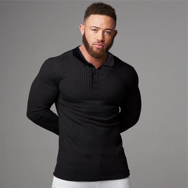 

New Brand Mens Fitness Fashion Workout Long Sleeve Polo T Shirts Men Sporting raining rend Comfortable