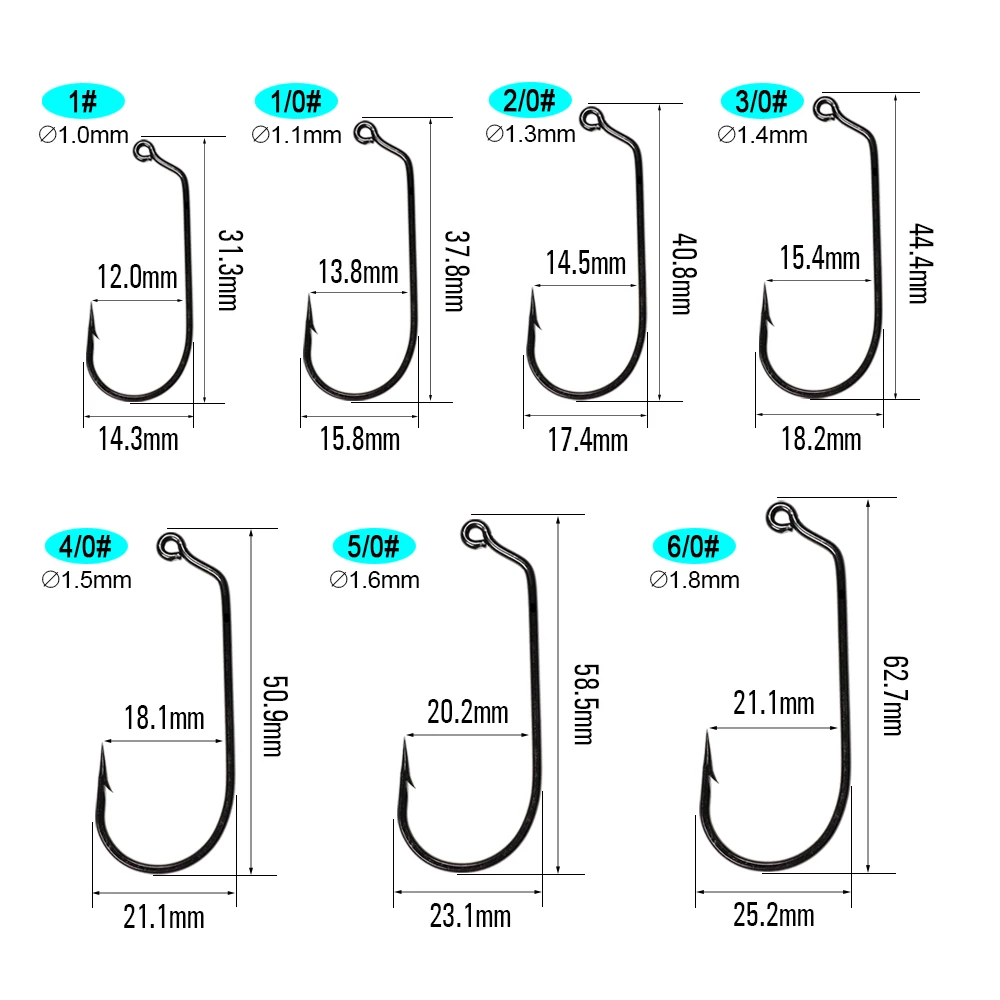ICERIO 100PCS Hight Carbon Steel 60 Degree Jig Hook Barb Freshwater Saltwater Forged Steel Wire Hooks