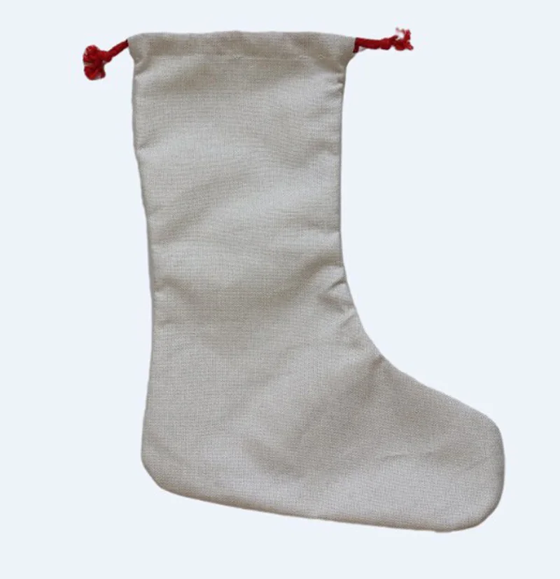 20pcs Christmas Stocking Sublimation DIY White Blank Linen Santa Socks Snowflake Xmas Tree Decoration Festival Gift Bag