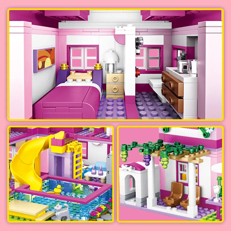 1018pcs City 1 Change 3 Summer Double-storey Villa Building Blocks Friends DIY Graden House Figures Bricks Toys For Girls Gift