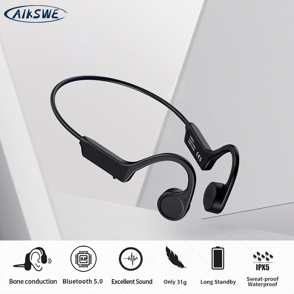 

AIKSWE Bone Conduction Headphones Bluetooth Wireless Sports Earphones Waterproof Stereo Hands-Free With Mic For Running Cycling