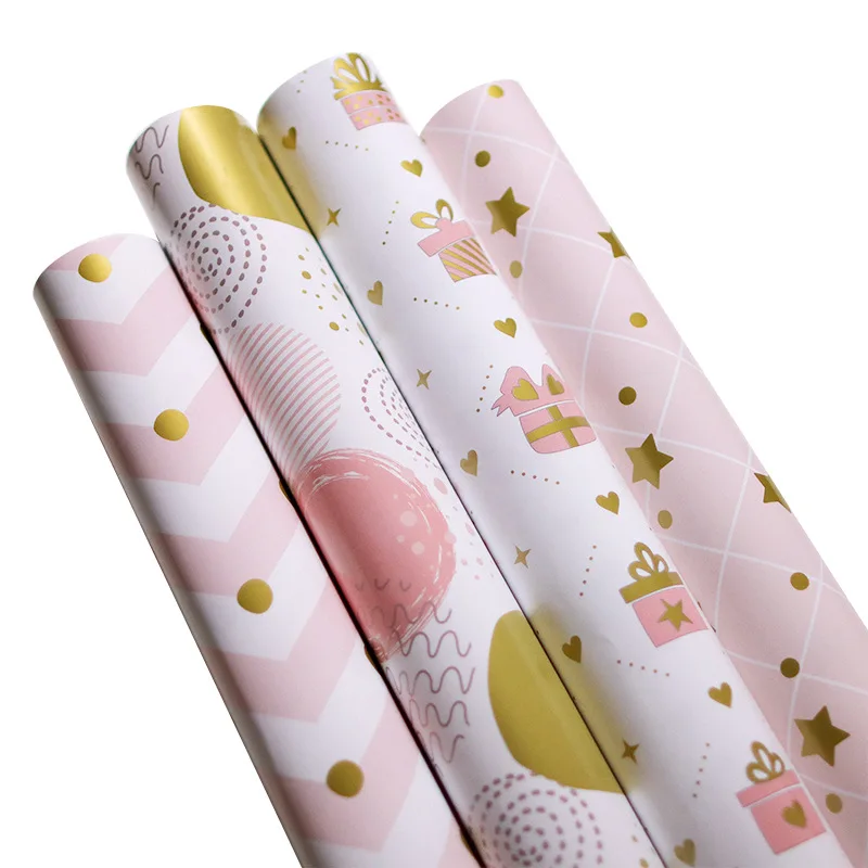 Fold Pink Gift wrapping paper Love Heart Valentine Aluminum Gradient Holiday gift paper Christmas gift wrapping paper 50*70cm