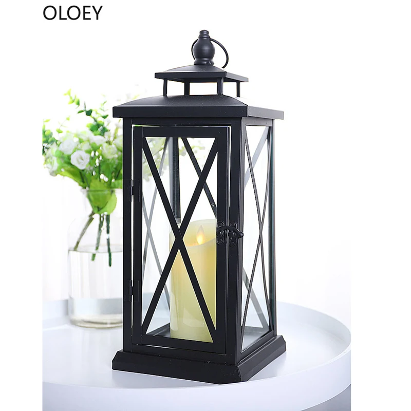 Large Glass Candle Holders Wedding Decorations Garden Black European Lamp Retro Iron Candle Holder Centerpieces Metal Lantern