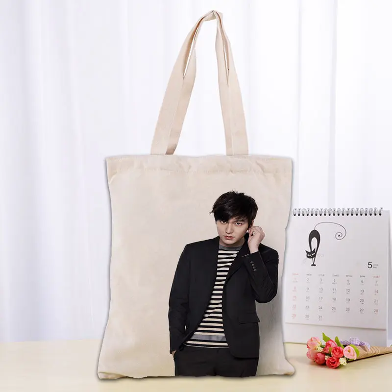 Borsa tote in tela Lee Min Ho di alta qualità Moda durevole Borsa da donna in cotone e lino per studenti Borse per la spesa stampate Logo