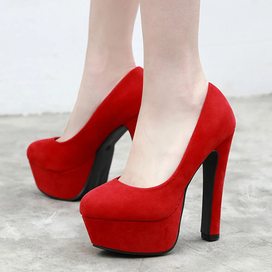 Super High Heels 14cm Concise Ladies Office Shoes Red Black Women Pumps 2024 Round Toe Fashion Platform Bride Shoe Wedding Party