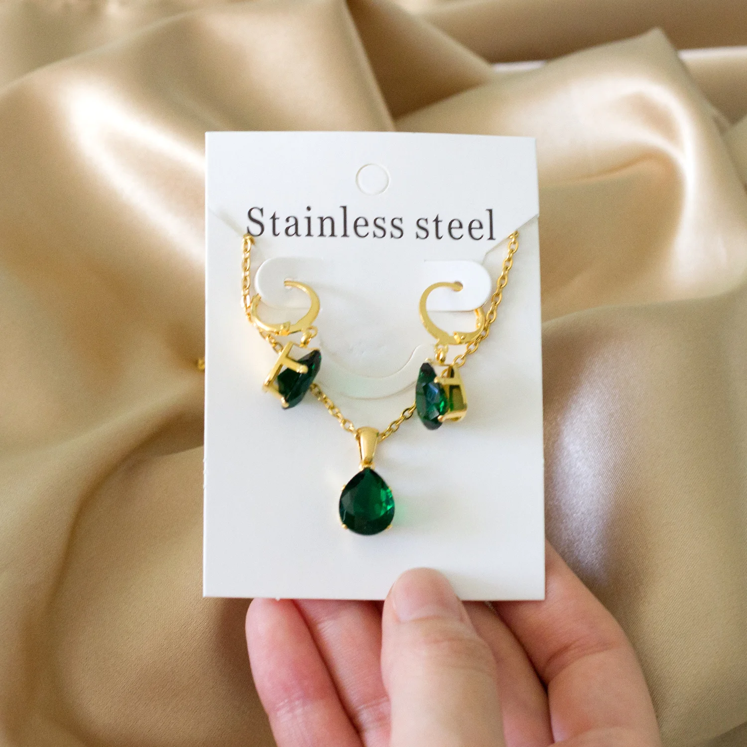 أطقم مجوهرات فاخرة من الزركونيا المكعبة للنساء ، قطرة ماء ، قلادات وأقراط الزفاف ، فولاذ مقاوم للصدأ ، AAA CZ ، أزياء فاخرة #1