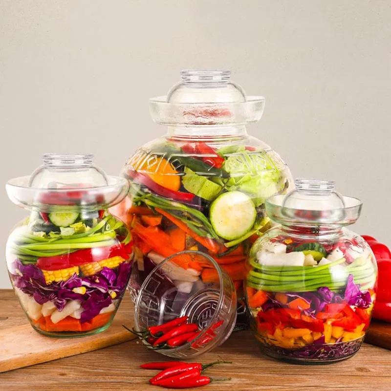 

Chinese Tradition Pickle Jar Transparent Glass Kimchi Jar Korea Pickled Cabbage Vegetables Chili Pickling Container Food Storage