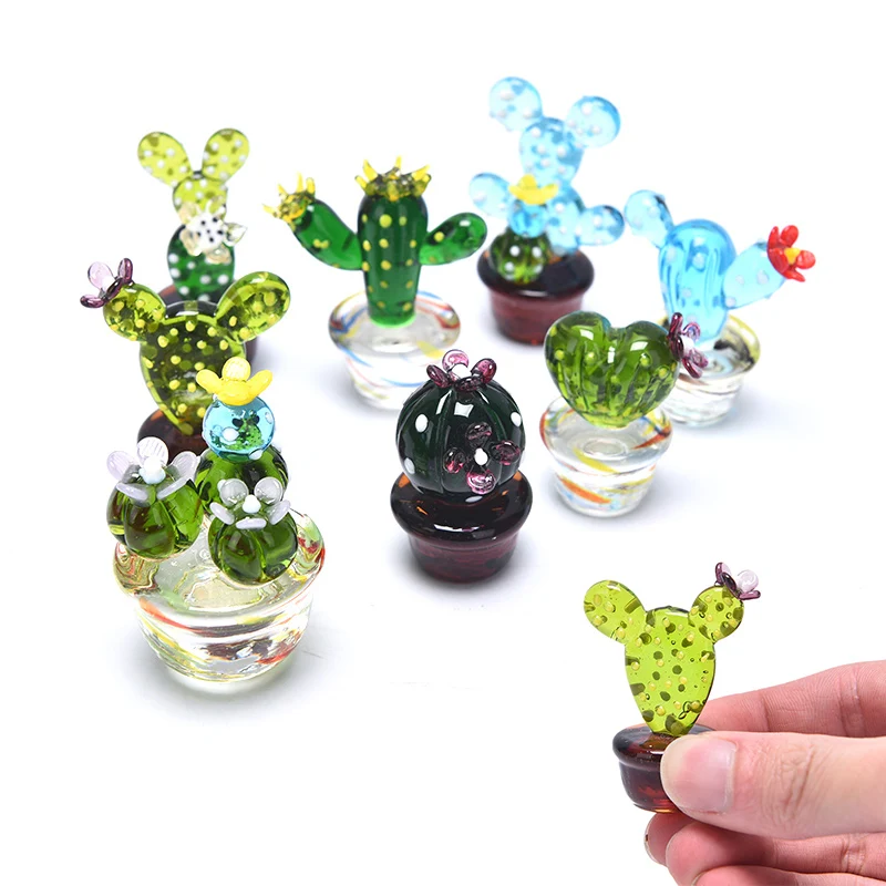 Handmade Murano Glass Cactus Figurines Ornaments Desktop Craft Adornment Creative Colorful Cute Miniature Plant For Home Decor