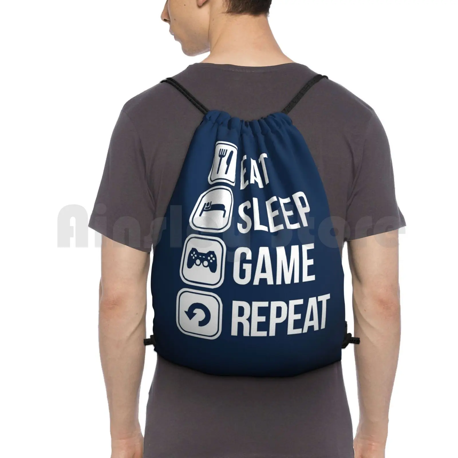 

Eat , Sleep , Game , Repeat Backpack Drawstring Bag Riding Climbing Gym Bag Eat Sleep Game Repeat Gamers Video Games