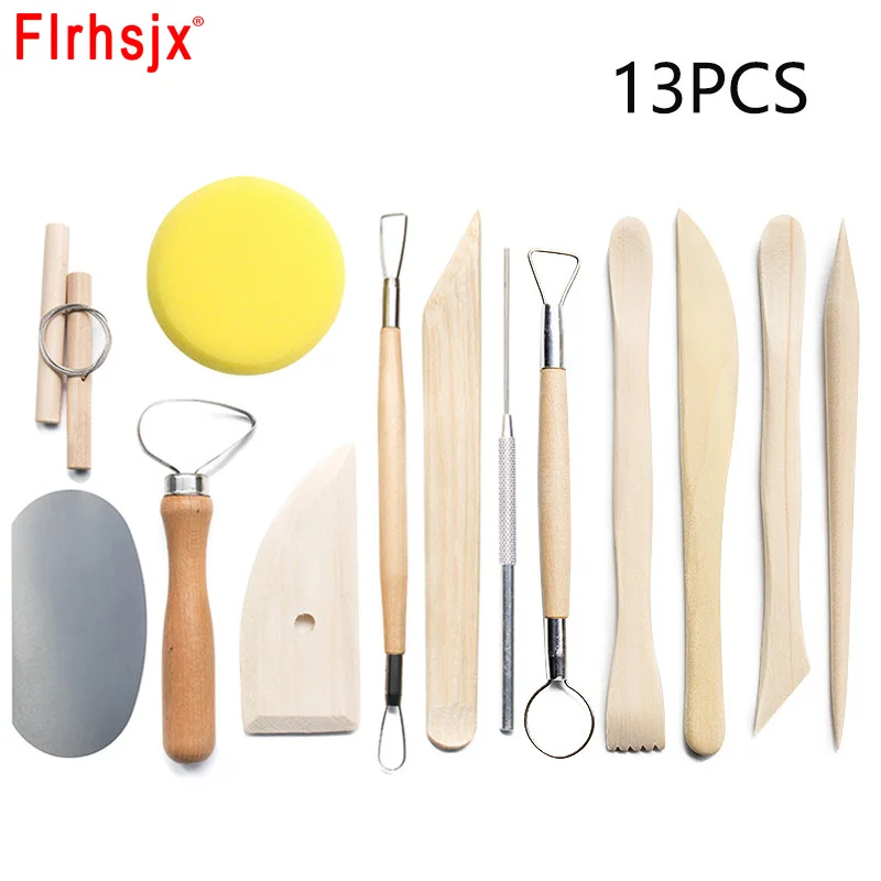 

13 pcs Clay Tools Sculpting Kit Carving Knife Scraper Sponge Pottery Ceramic Polymer Shapers Modeling Carved DIY Ceramic Tools