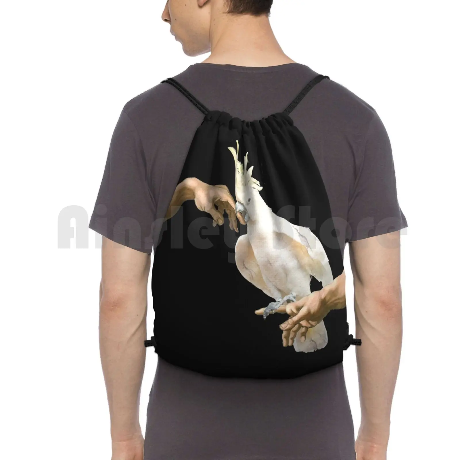 Love Hurts-Cockatoo Backpack Drawstring Bag Riding Climbing Gym Bag Parrot Cockatoo Funny Meme Bite Scream Screm Birb Memes