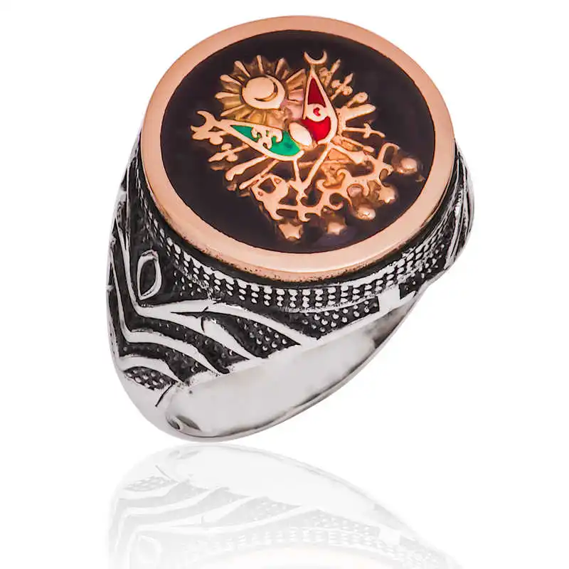 Silver Ottoman Empire Coat of Arms Men's Ring - 925 Sterling Men's Jewelry Wedding Birthday Gift - Box - Men - Fashion - Botiva - Size - Turkish - Patterned Embroidery