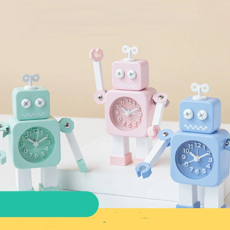 

Homhi Macaron Robot Quartz Alarm Clock reloj despertador reveil Children's room decoration electronic Birthday Clock HSZ-004