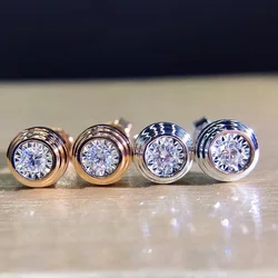 Huitan Classic Stud Earrings for Women/Men Inlaid Round White CZ Simple Design Couple Earrings Fancy Gift Timeless Style Jewelry