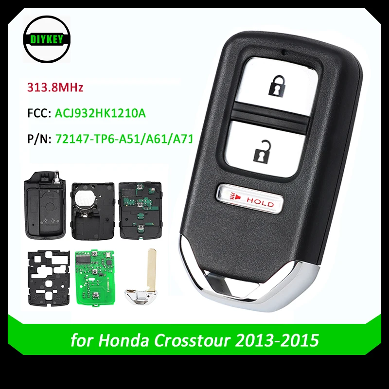 

DIYKEY 72147-TP6-A51/A61/A71 Smart Key Remote FOB PROX 3 Button Replacement for Honda Crosstour 2013-2015 FCCID: ACJ932HK1210A