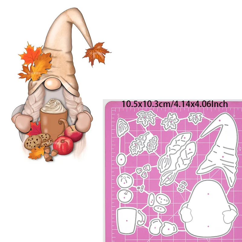 New Autumn Thanksgiving Apple Biscuits Maple Leaf Milk Tea Gnome Cutting Dies For DIY Scrapbook Gift Card Craft Decorative