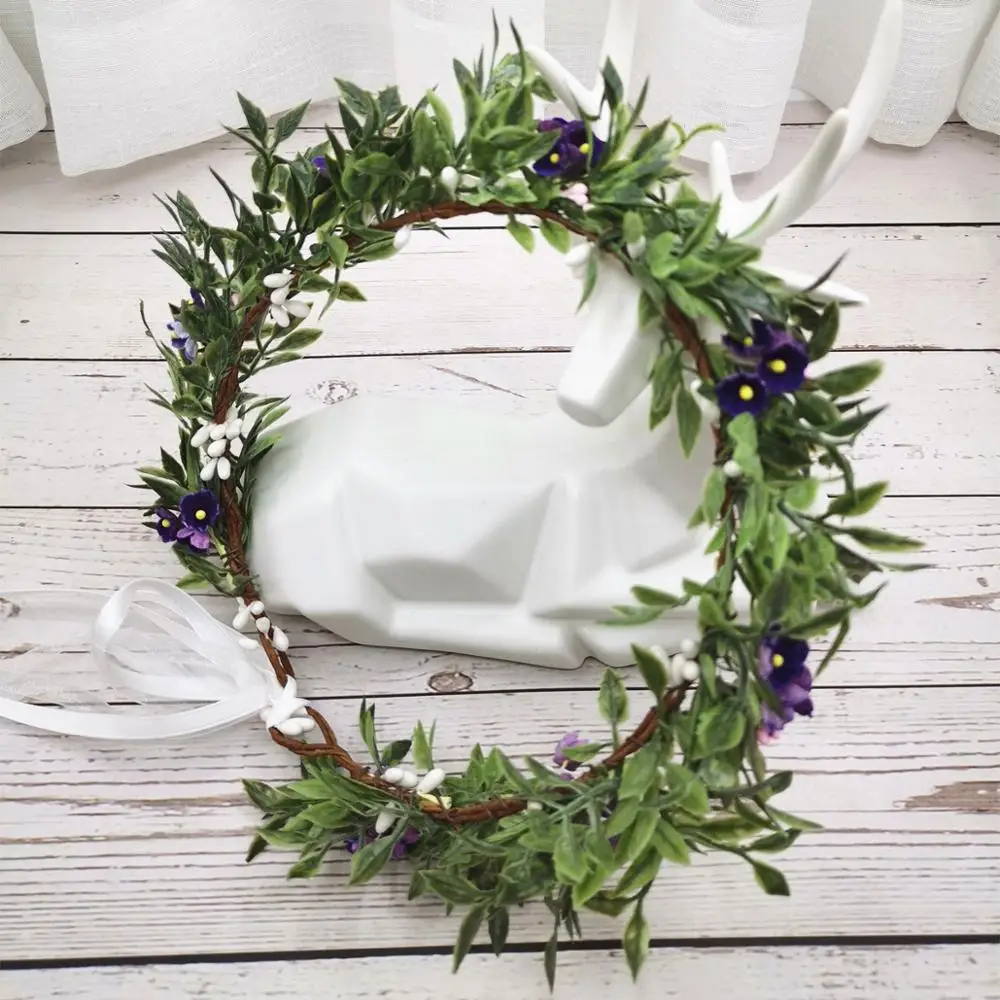 Small Flowers Green Leaf Crown Festival Headband Women Wedding Hair Accessories Girl Floral Garland Wedding Floral Headwear