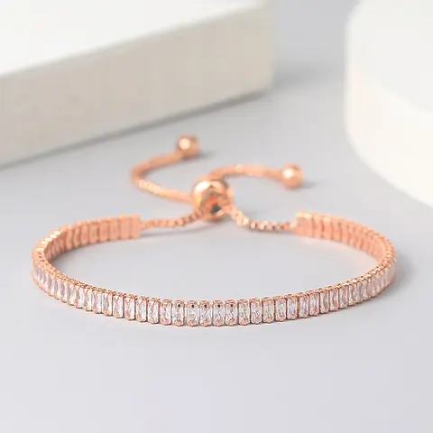 ZHOUYANG 여성을위한 팔찌 1.5*3mm 스파크 지르콘 Jewerlly 로즈 골드 컬러 수제 친구 선물 귀여운 보석 도매 H017