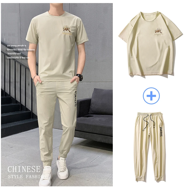 Cotton Linen Short Sleeve T-shirt Men's Suit Ancient Style 2021 Summer Chinese Style Tracksuits Youth Shirts Pants Dropshipping