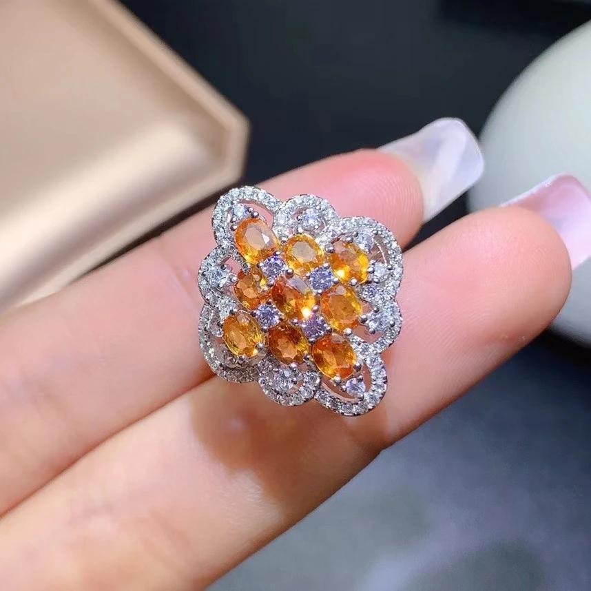 KJJEAXCMY fine jewelry 925 sterling silver inlaid natural yellow sapphire Women's luxury fashion adjustable ring support check