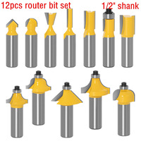 12pc 12.7mm Shank Wood Router Bit Straight End Mill Trimmer Cleaning Flush Trim Corner Round Cove Box Bits Woodworking Bit Tools