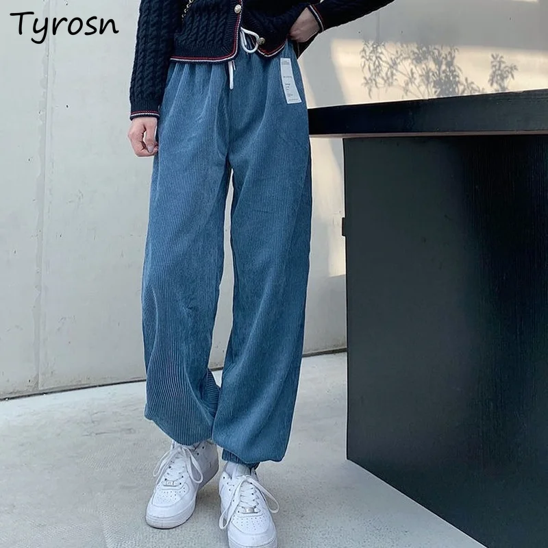 

Corduroy Harem Pants Women Patches Bundle Feet Thickening Warm Trousers M-4XL Chic Joggers Hip-hop Streetwear Design Unisex Ins