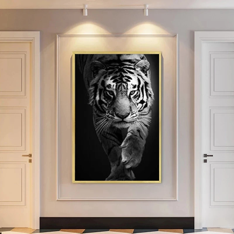 Black And White walk Tiger Wall Art Pictures Canvas Painting Poster prints Modular painting Animal Canvas Painting Home Decor