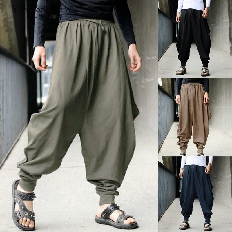 Chinese Style News Fashion Haroun Trousers Loose Casual Traditional Chinese Clothing For Men Hakama Samurai Costume Hip Hop Rock