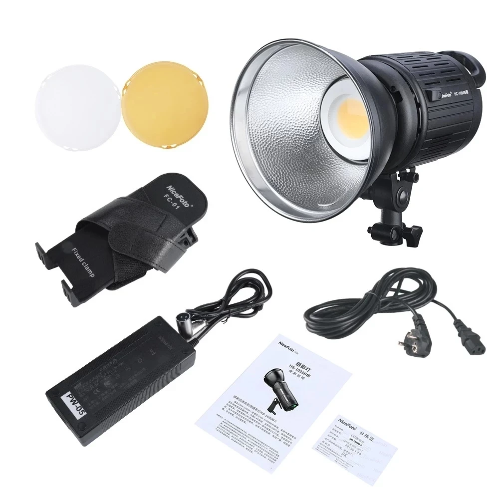 Nicefoto HC-1000BII 100w 3200k/5500k CRI95+ Daylight Cob Led Video Light Bluetooth+2.4g Remote Control with Color Filters