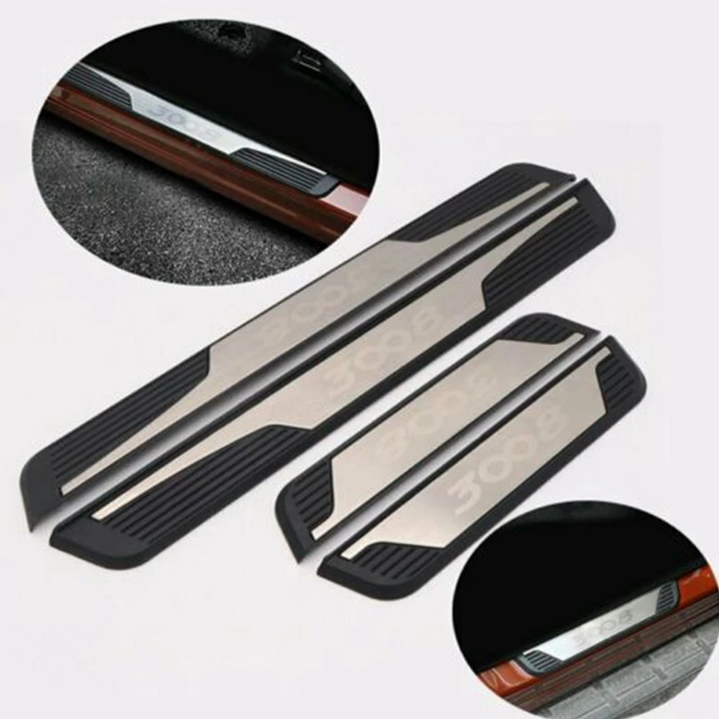 for Peugeot 3008 3008GT Car Door Sill Scuff Plate Trim Stainless Steel Protector Plates Interior Accessories 2017-2019