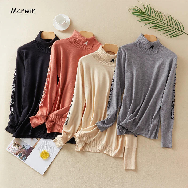 

Marwin 2020 New-Coming Autumn Winter Turn-Down Collar Letter Women Pullovers High Street Style Warm Soft Female Sweaters