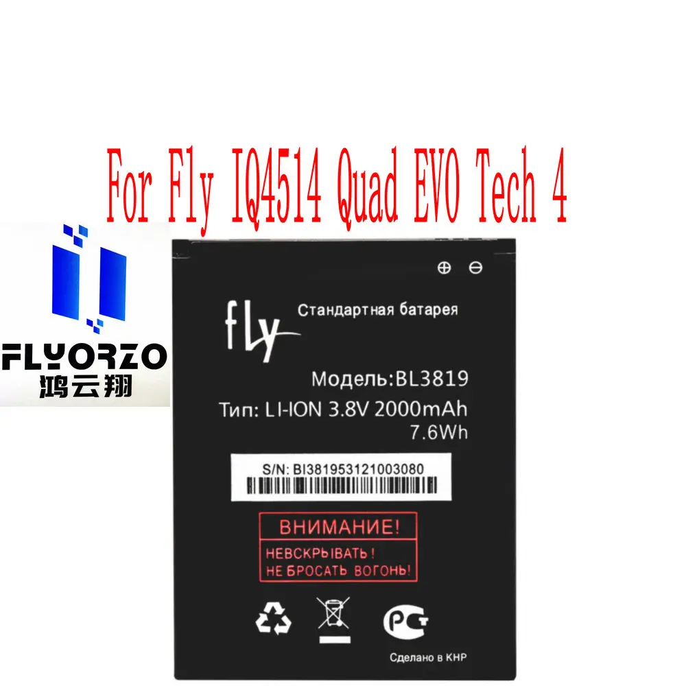 Brand new high quality 2000mAh BL3819 Battery For Fly IQ4514 Quad EVO Tech 4 Mobile Phone