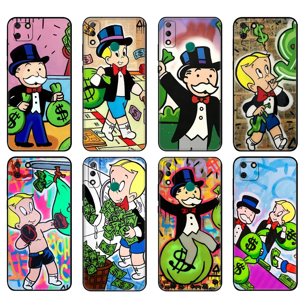 Black tpu Case For Huawei Y9S Y6S Y8S Y5P Y7P Y8P Case For Huawei Y5 lite Prime 2018 Y6 2019 Cover Dollar Alec Monopoly