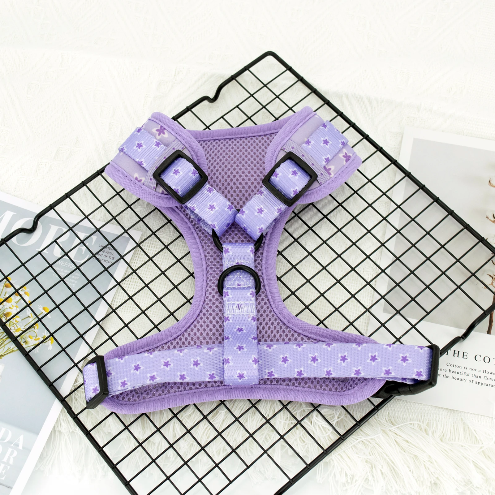 COLLARLOGO Dog Harness oft Mesh Padded Pet Puppy Vest Dog Harness PURPLE FLOWER DESIGN No Pull for Small Medium Large Dogs