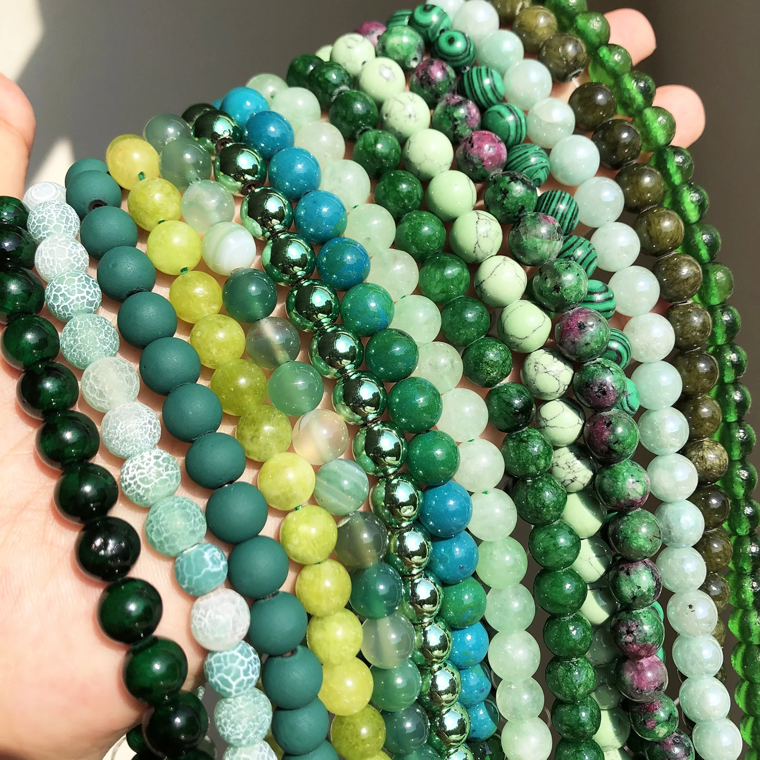 4-12mm Natural Stone Green Series Gems Malachite Peridot Turquoises Crystal Agates Round Beads For Jewelry Making DIY Bracelets