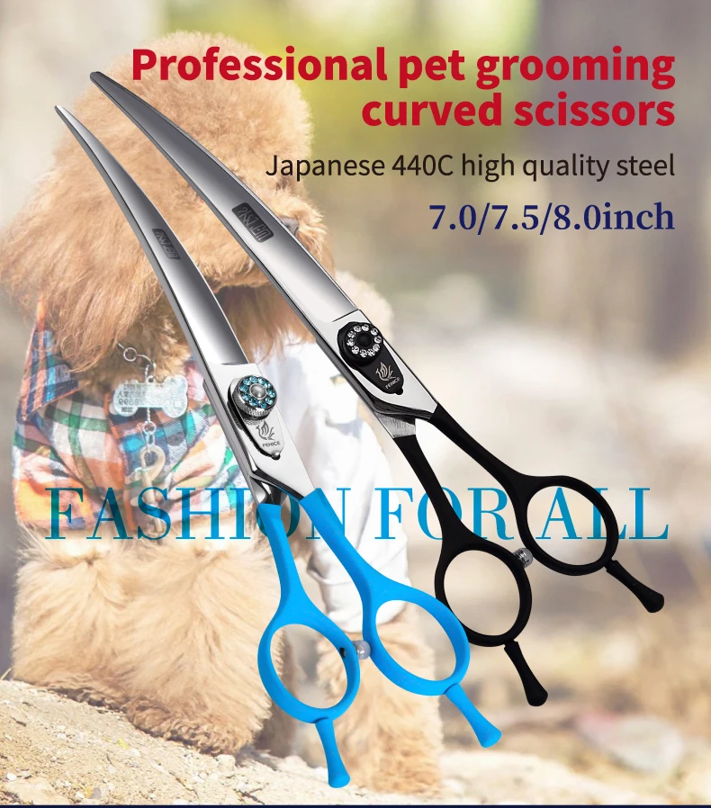 Fenice 7,0 7,5 8,0 Zoll professionelle schwarze Fellschere gebogene Schere für Teddy/Pommerinnen Hunde Haustierpflegewerkzeuge JP 440C – Detail 1