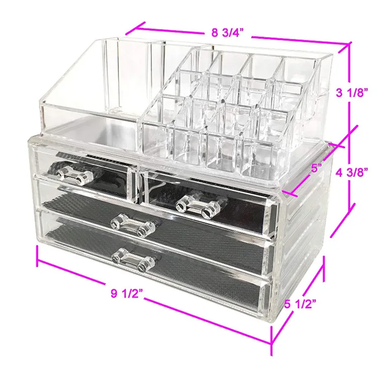 3 strati trasparenti cassetti cosmetici trucco gioielli deposito Display organizzatore scatola porta rossetto supporto trucco pennello ombretto chiodo