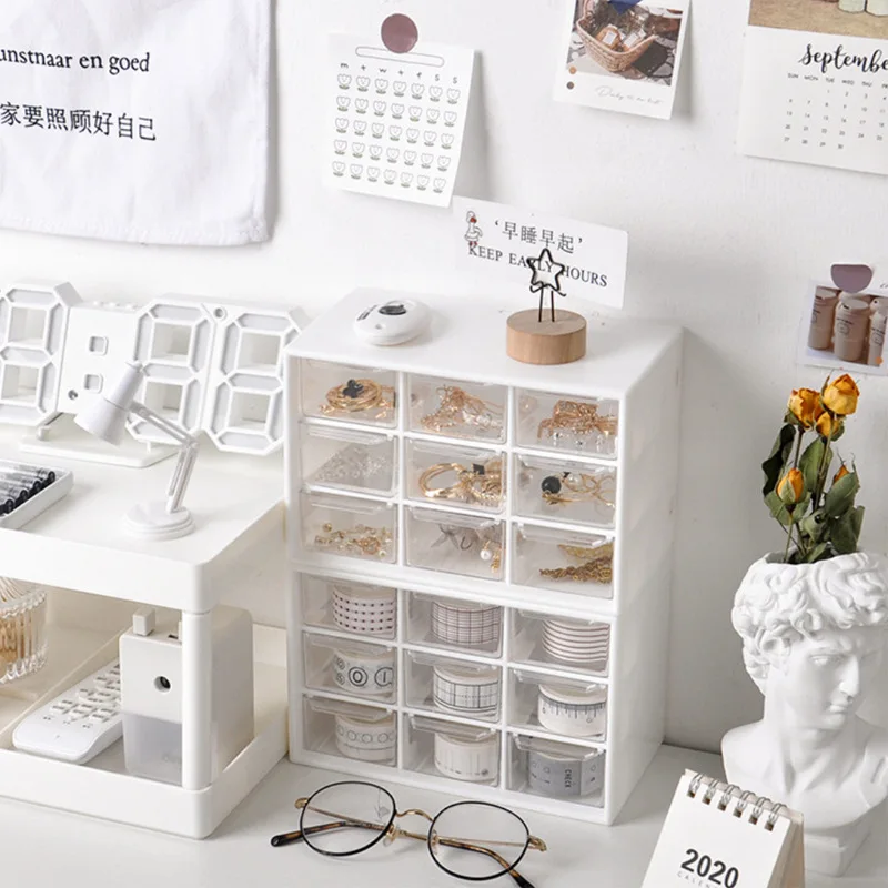 Transparent Desktop Storage Box Drawer Shelf Storage Box Container Rack Holder Organizer Cosmetic School Stationery Accessories