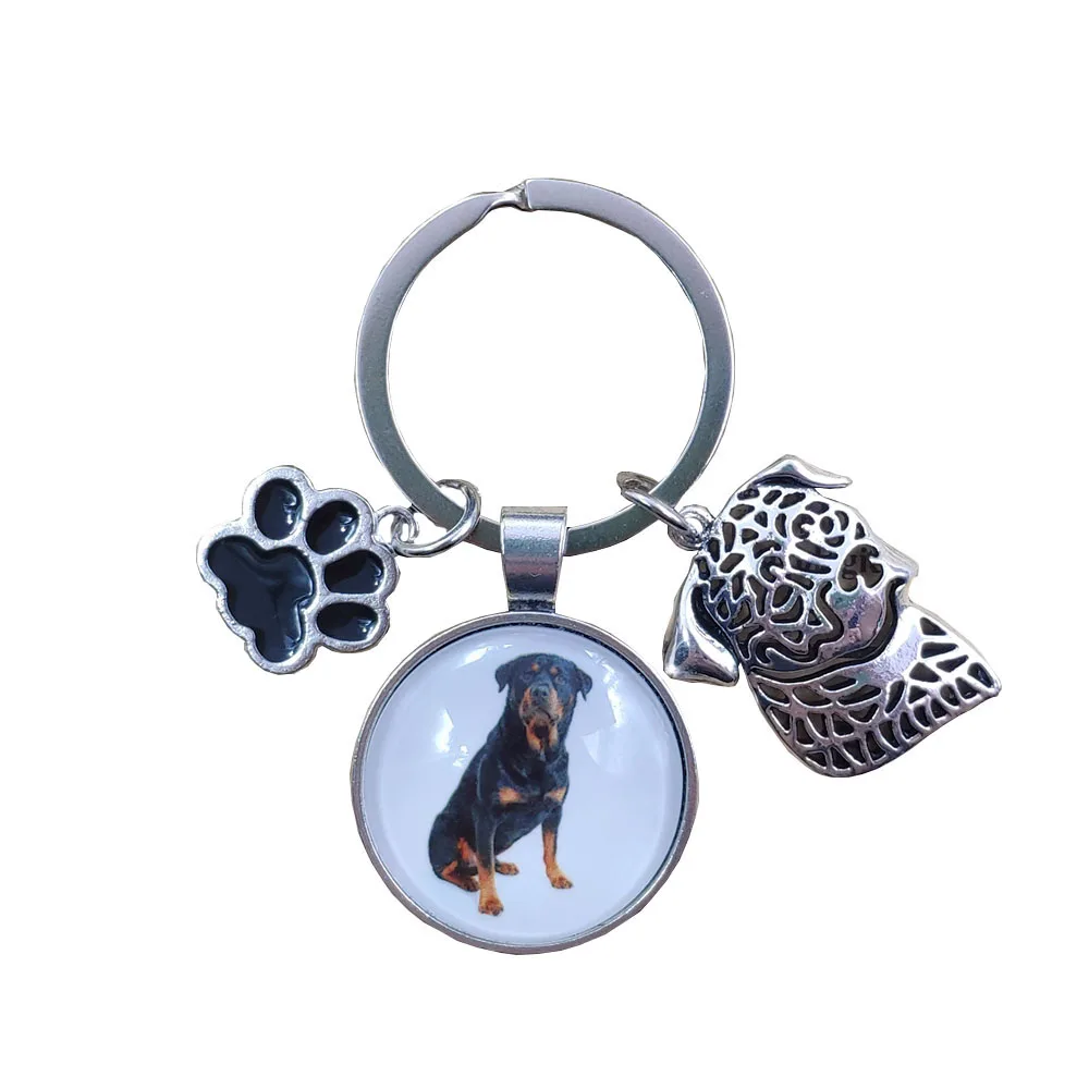 Rottweiler Husky Chinese Shar Pei Keychain Time Gem Simulated Dog Animal Pet Lover Key Ring Women Men Jewelry Birthday Gift