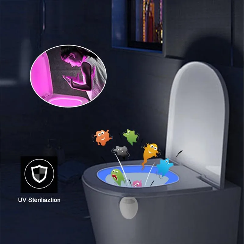 Luz LED con Sensor de movimiento para inodoro, recargable por USB, 16 colores cambiantes, luz nocturna para baño, interior, hogar