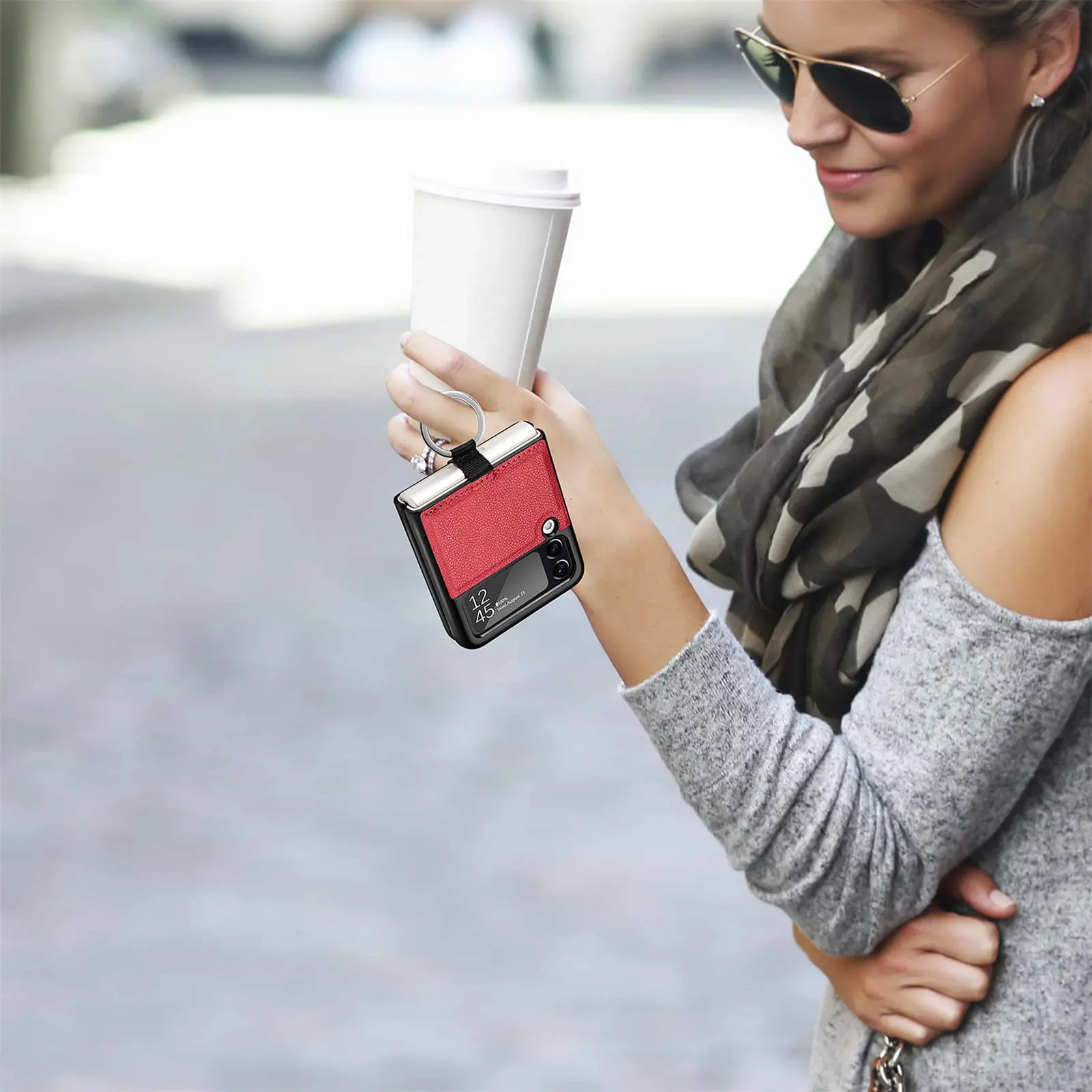 Litchi grain Ring case for Samsung Galaxy Z Flip 6 5 4 3 5G Cover Anti-knock luxury leather PU+PC Cases for Flip3 Flip4 Flip5