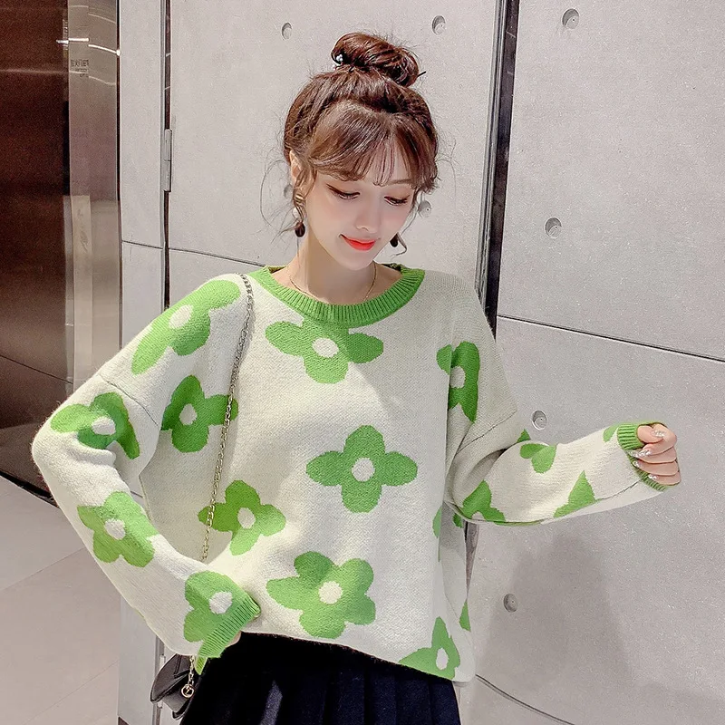 

H9500 Autumn Korean Pullover Sweater Women Loose Long Sleeve All-match Knitted Sweaters Student Girls College Casual Jumper Tops