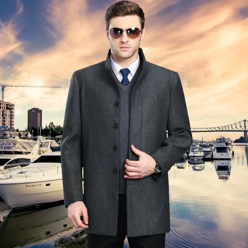 

Men's Autumn And Winter Casual Mens Woolen Jackets Stand Collar Coat Wool & Blends Warm Snow Overcoat