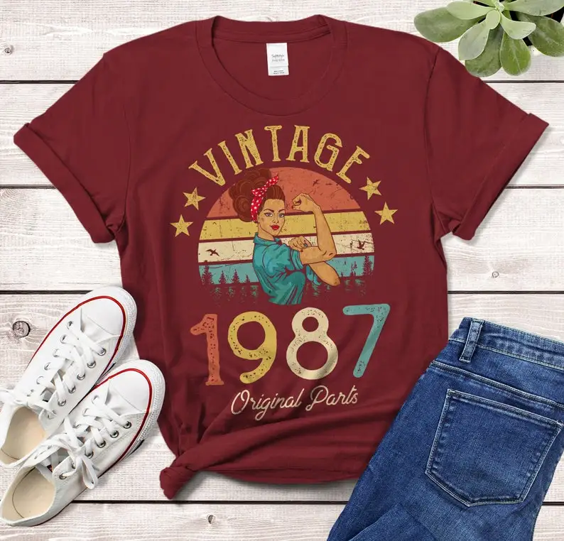 Vintage 1987 T-Shirt Made in 1987 35rd birthday  years old Gift for Girl, Wife Mom 35rd birthday idea Classic 100% cotton Tshirt