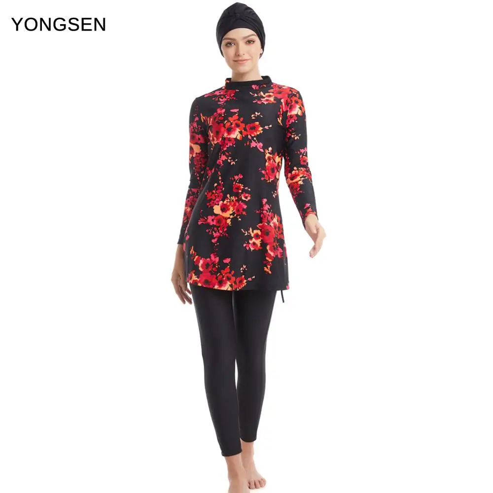 YONGSEN Plus Size Muslim Swimwear Burkinis Women Swimsuit Long Sleeve Hijab Modest Style Muslimah Clothing Islamic Swim Wear